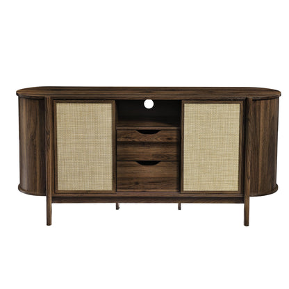 Reid 63in curved sideboard in dark wood with cane-woven doors and a central open shelf on Tampa Home & Garden Store