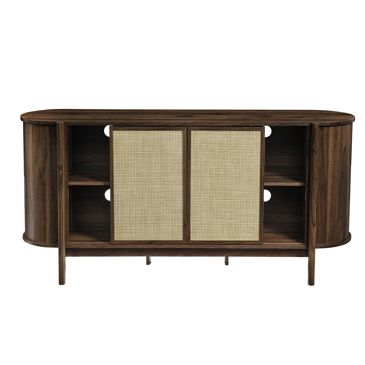 Reid 63in curved wood sideboard with caned front panels in dark walnut finish on Tampa Home & Garden Store