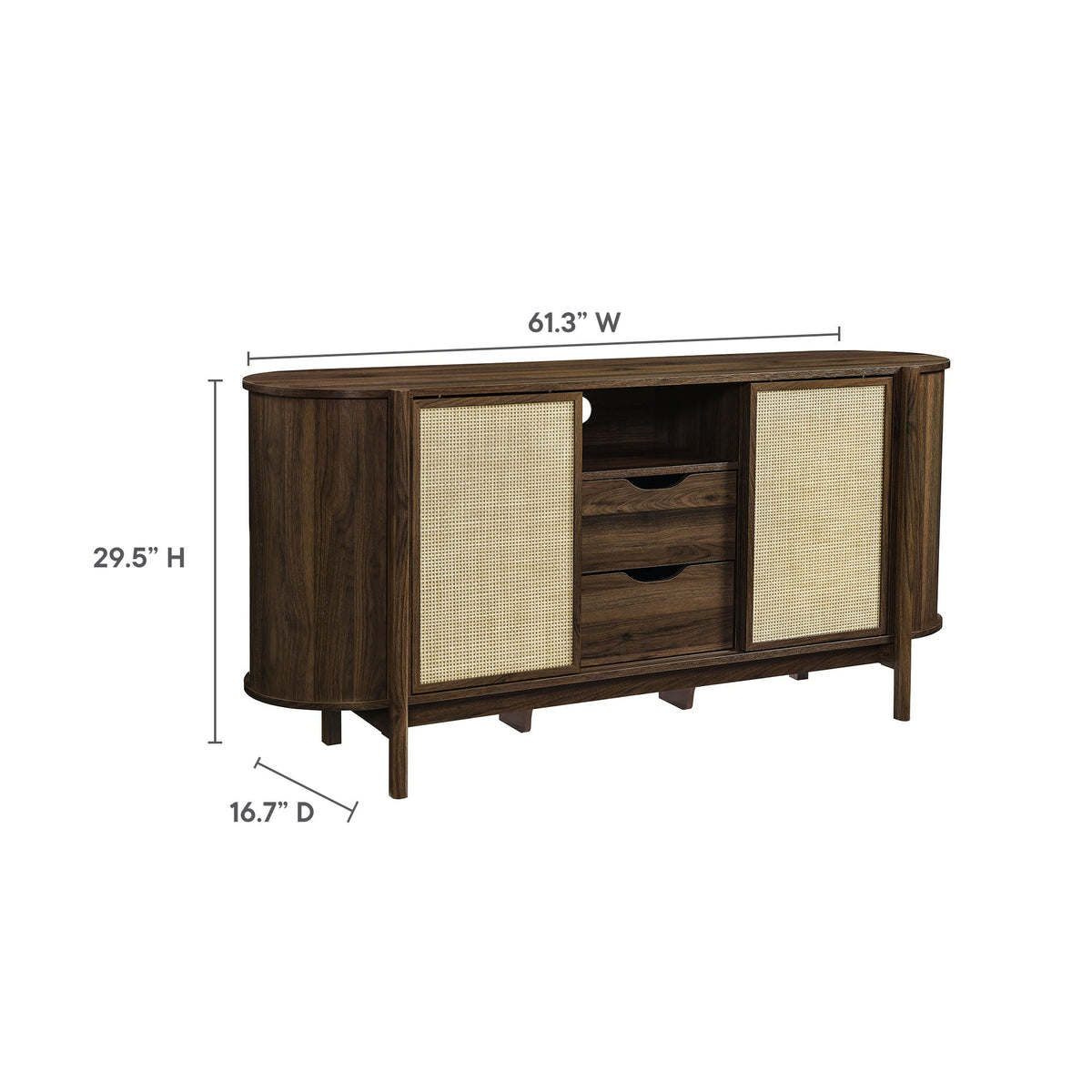 Reid 63in Curved Sideboard by Modway in dark walnut wood with woven cane panels on Tampa Home & Garden Store
