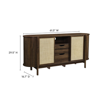 Reid 63in Curved Sideboard by Modway in dark walnut wood with woven cane panels on Tampa Home & Garden Store