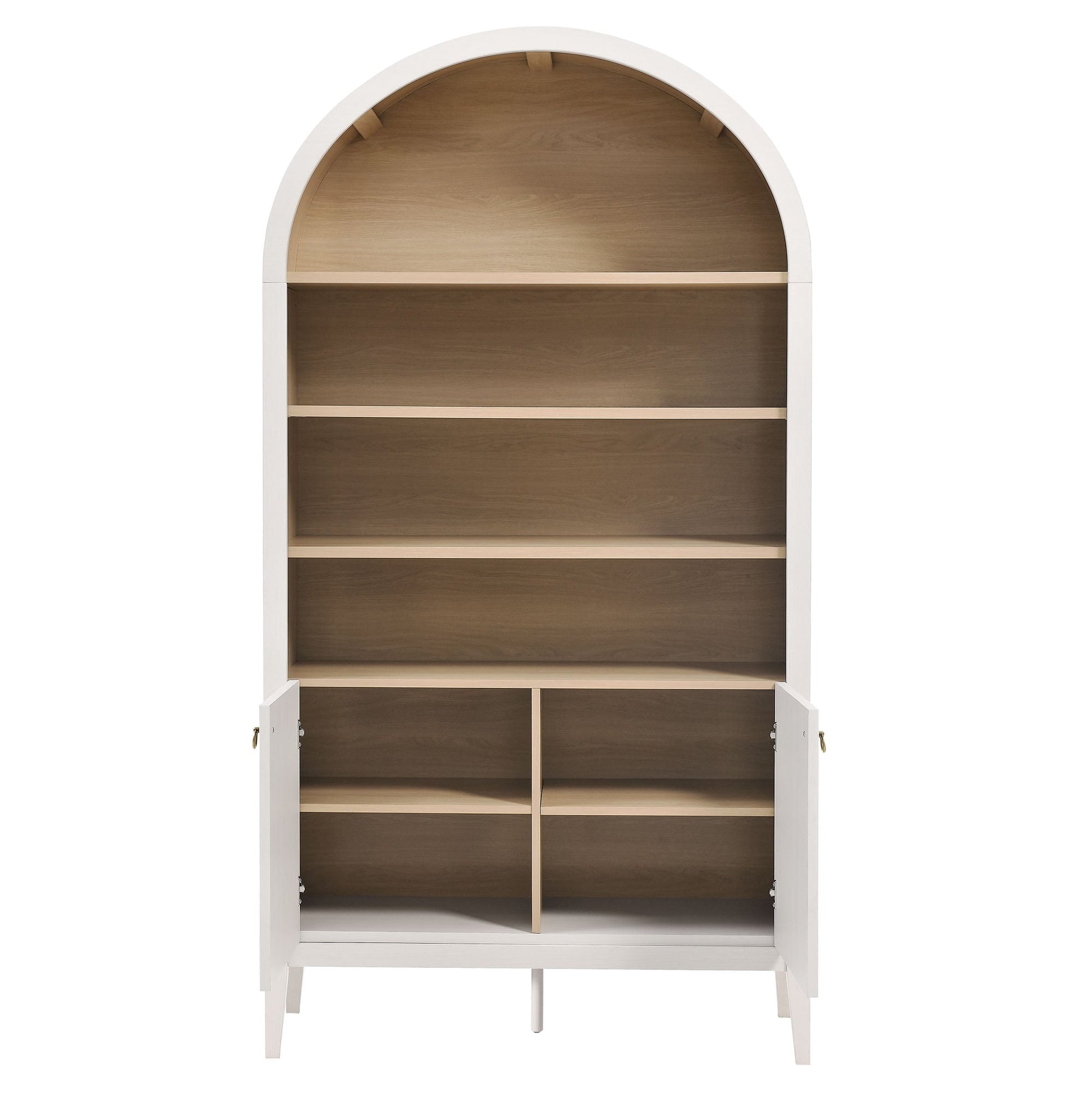 Nolan 74in arched storage display cabinet bookshelf, white frame with wood interior Modway on Tampa Home & Garden Store