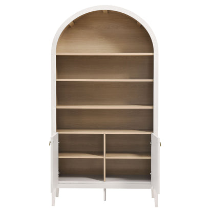 Nolan 74in arched storage display cabinet bookshelf, white frame with wood interior Modway on Tampa Home & Garden Store