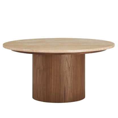 Kioni Round Travertine Coffee Table by Modway, natural travertine top on a wooden pedestal on Tampa Home & Garden Store