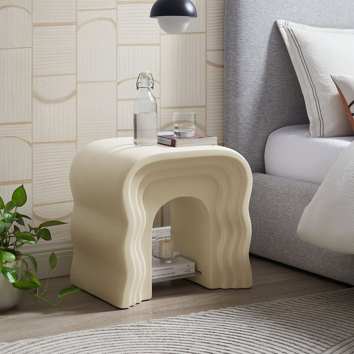 Jorin Squiggle Side Table set of 2 cream with curved bases bedside nightstands by Modway on Tampa Home & Garden Store