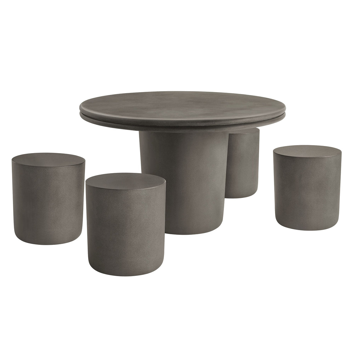 Brion Concrete Dining Table Set with gray top and stools on Tampa Home & Garden Store