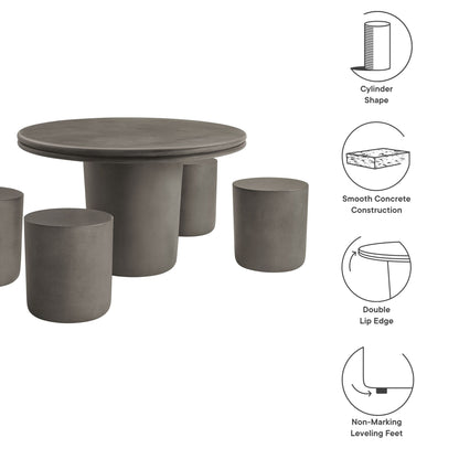 Brion indoor-outdoor concrete 5-piece dining set by Modway, round table with cylindrical stools on Tampa Home & Garden Store