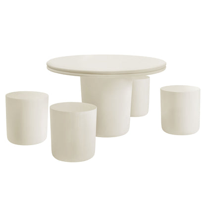 Brion 5-piece concrete round dining table set with four cream stools indoor/outdoor Modway on Tampa Home & Garden Store