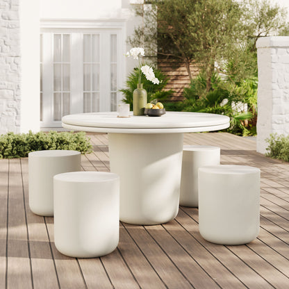 Brion concrete 5-piece indoor/outdoor dining set with round table and pedestal stools and vase on Tampa Home & Garden Store