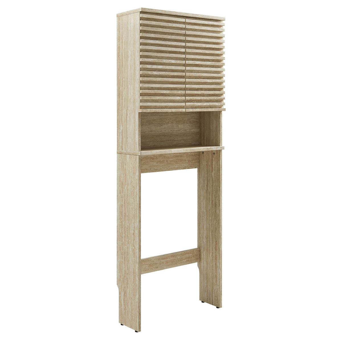 Over-the-toilet bathroom storage cabinet in faux travertine finish by HouseOfZazla on Tampa Home & Garden Store
