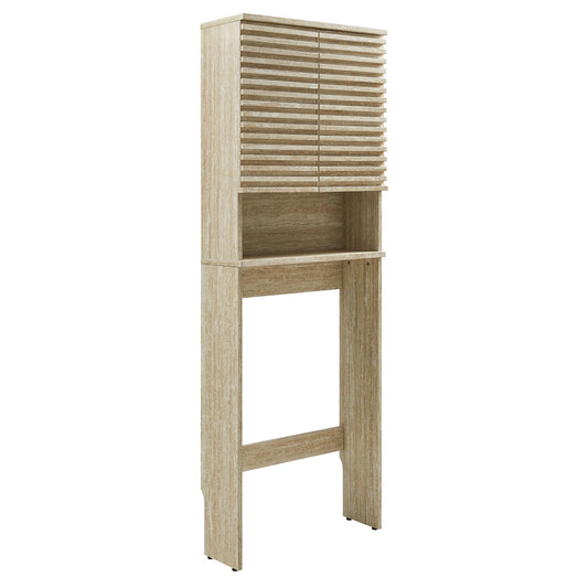 Over-the-toilet bathroom storage cabinet in faux travertine finish by HouseOfZazla on Tampa Home & Garden Store