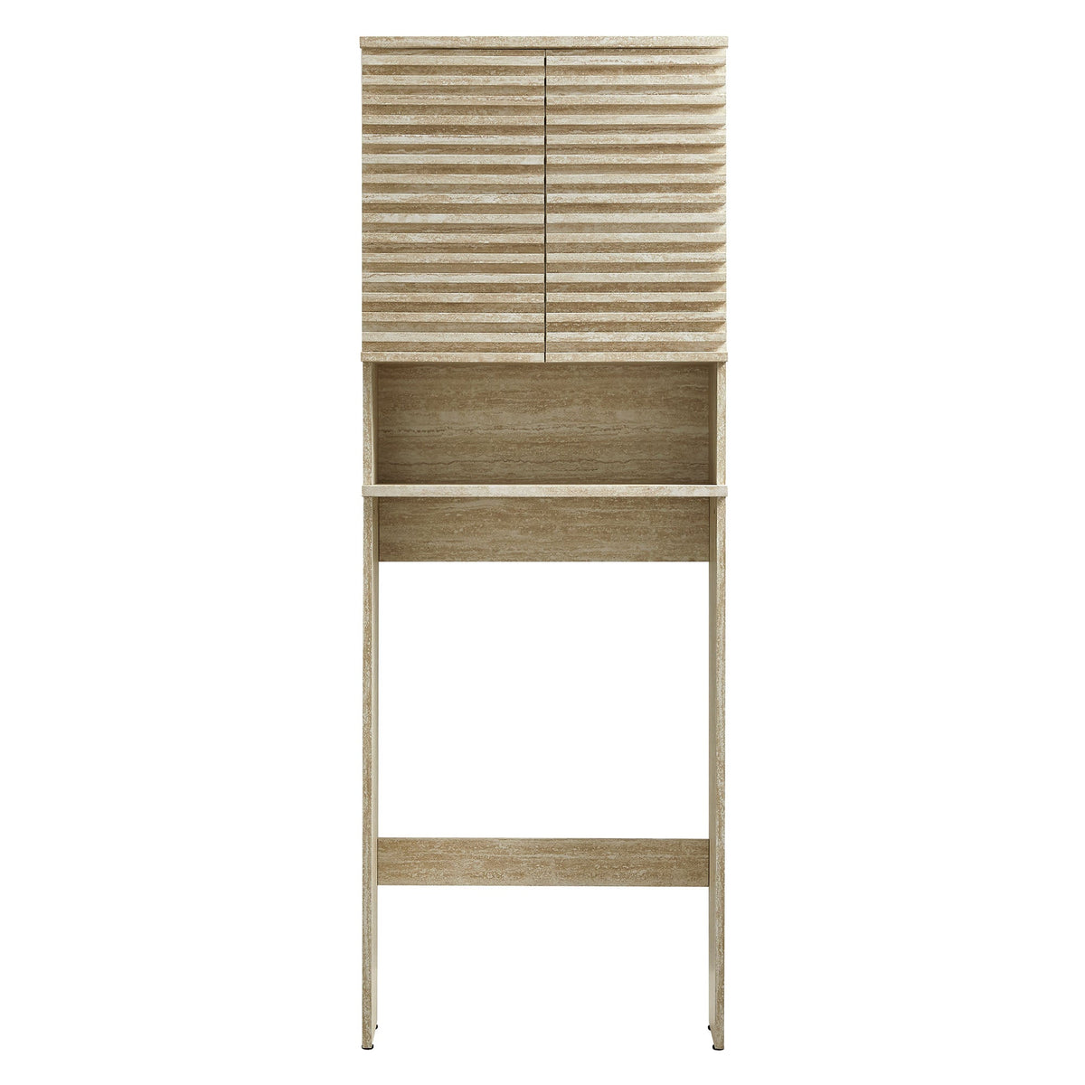 Over-the-toilet faux travertine bathroom storage cabinet by Modway with slatted doors on Tampa Home & Garden Store