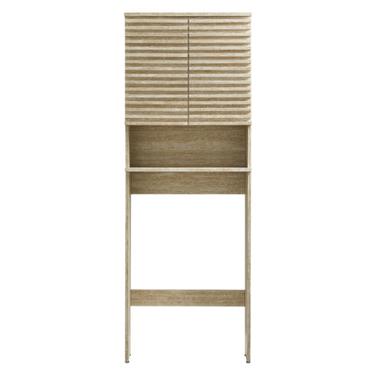 Over-the-toilet faux travertine bathroom storage cabinet by Modway with slatted doors on Tampa Home & Garden Store