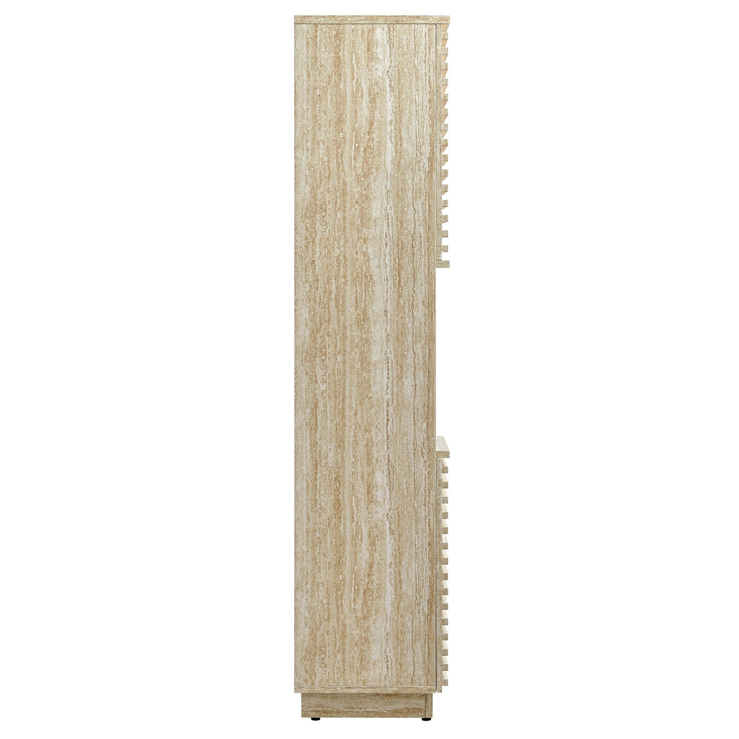 Tall Narrow Faux Travertine and Linen Cabinet
