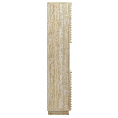 Tall Narrow Faux Travertine and Linen Cabinet