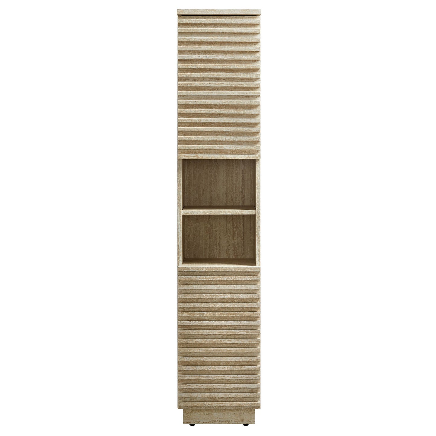 Tall Narrow Faux Travertine and Linen Cabinet