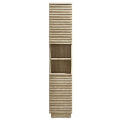 Tall Narrow Faux Travertine and Linen Cabinet