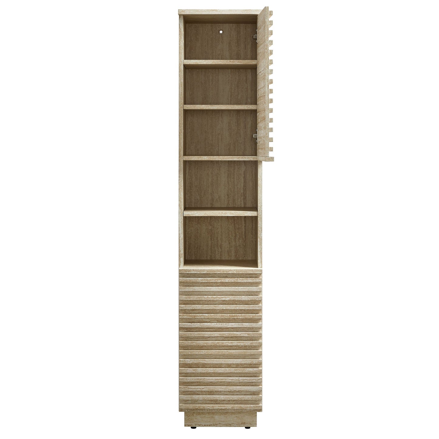 Tall Narrow Faux Travertine and Linen Cabinet