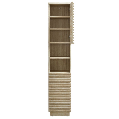Tall Narrow Faux Travertine and Linen Cabinet