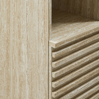 Tall Narrow Faux Travertine and Linen Cabinet