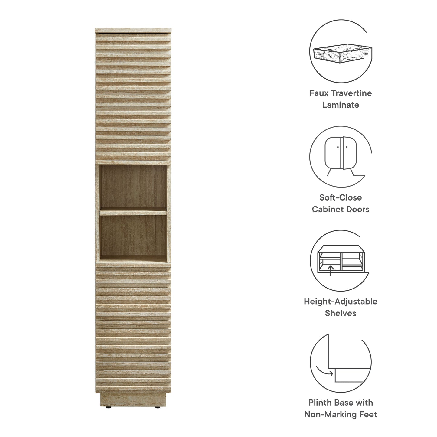 Tall Narrow Faux Travertine and Linen Cabinet