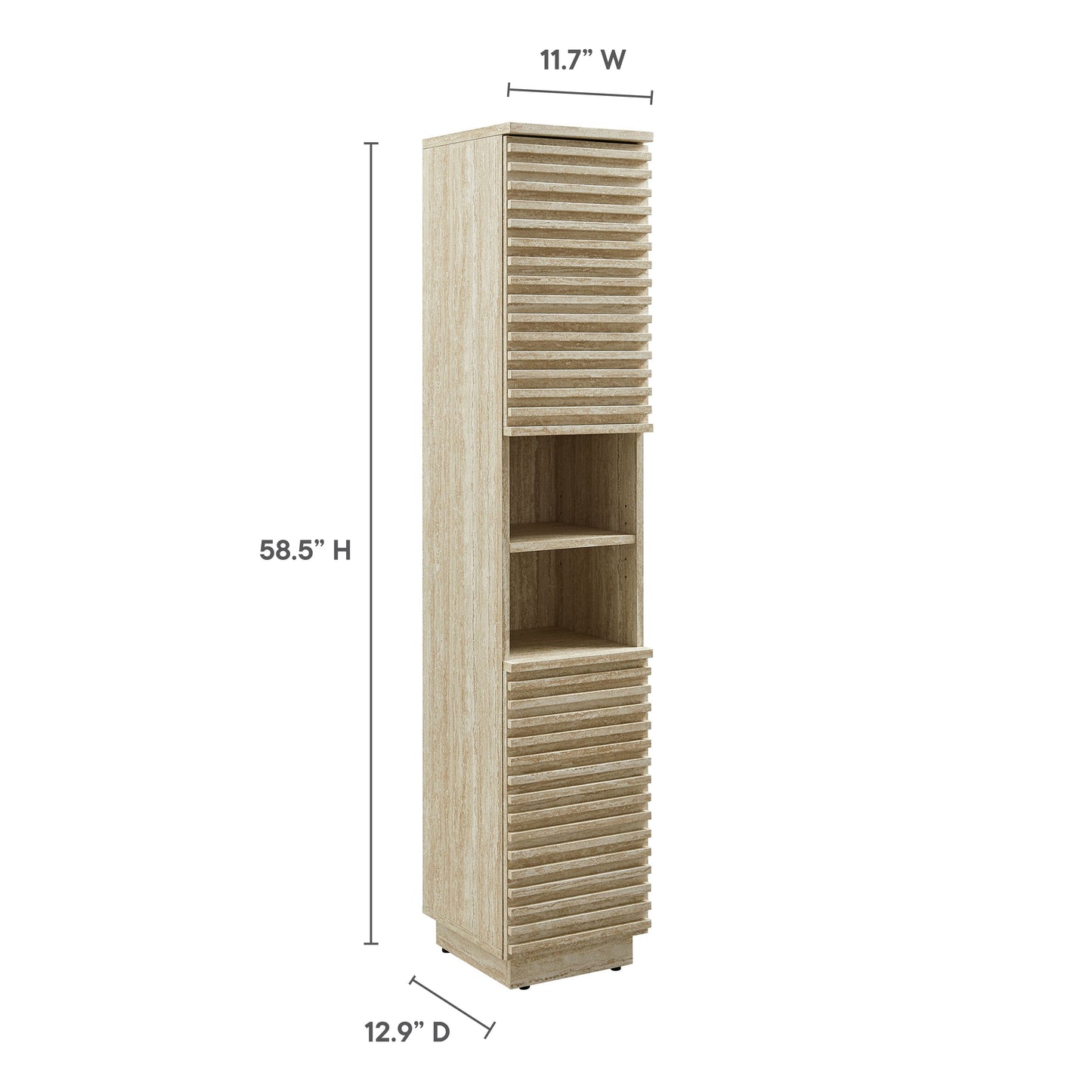 Tall Narrow Faux Travertine and Linen Cabinet