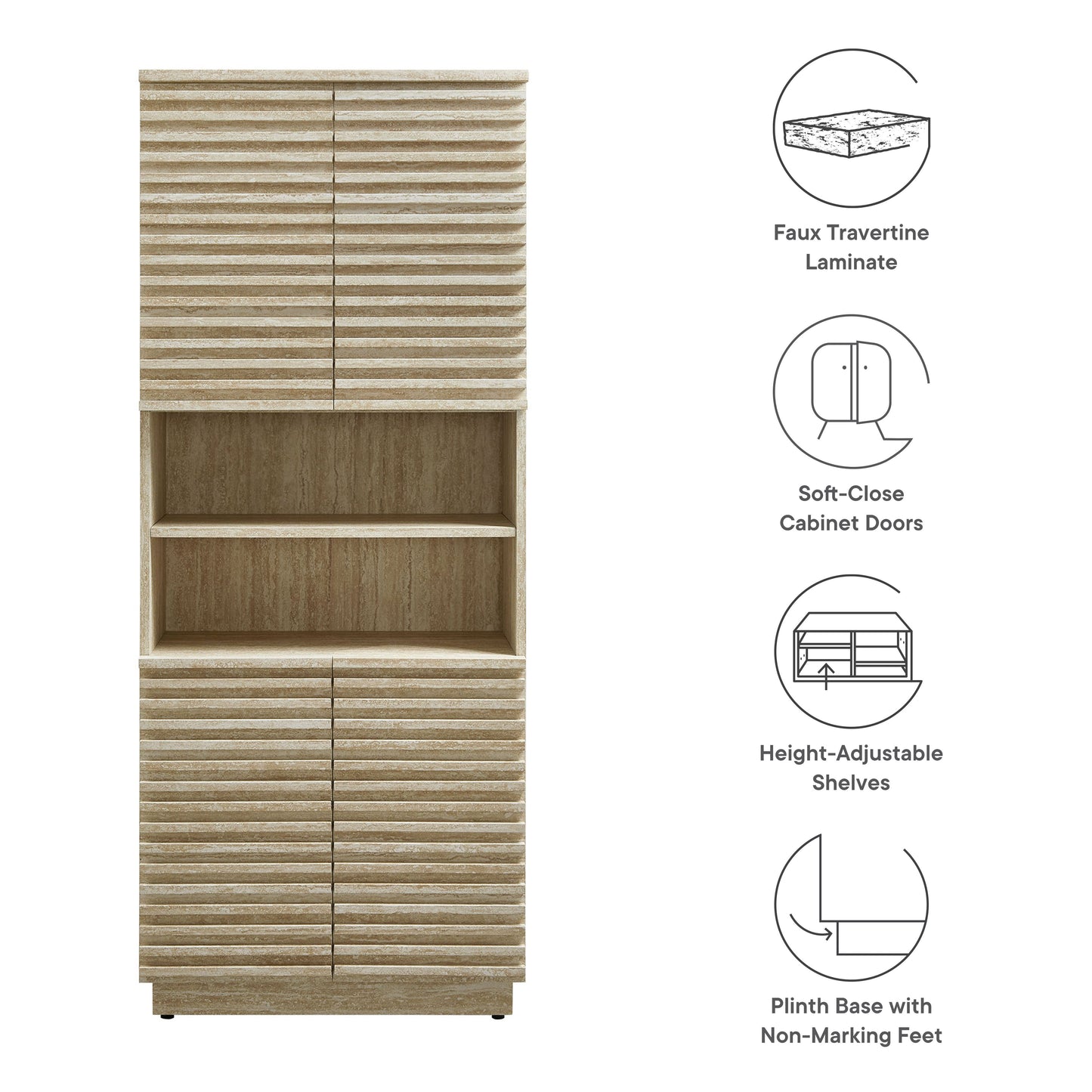 Modway Tall Faux Travertine Linen Storage Cabinet