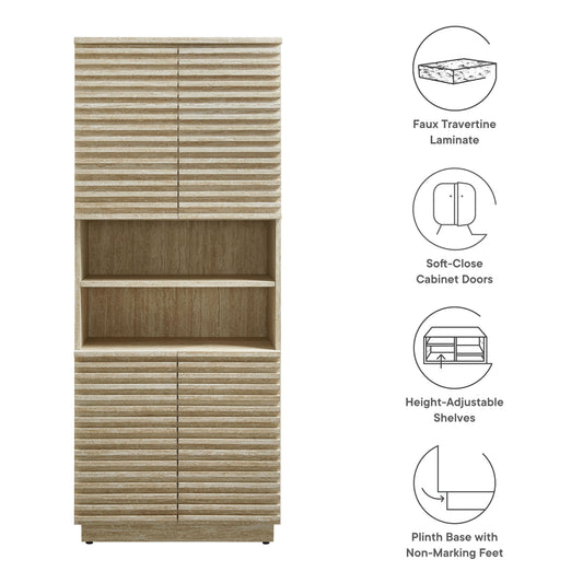 Render Tall Faux Travertine Linen Storage Cabinet by Modway; with faux travertine laminate doors on Tampa Home & Garden Store