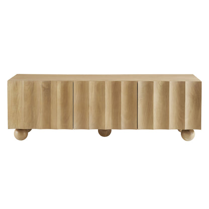Sorren Scalloped Wood TV Stand natural oak finish with rounded bun feet and cabinet doors on Tampa Home & Garden Store