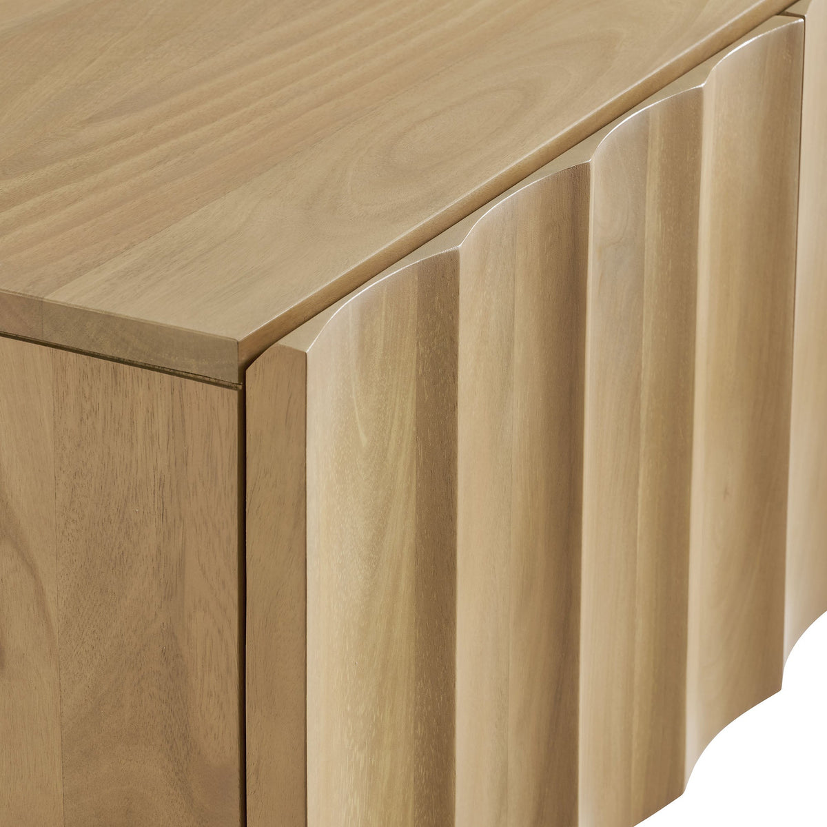 Sorren scalloped wood TV stand natural oak finish by HouseOfZazla, living room furniture set on Tampa Home & Garden Store