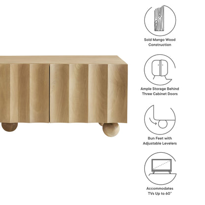 Sorren Scalloped Wood TV Stand natural mango wood with bun feet by HouseOfZazla on Tampa Home & Garden Store