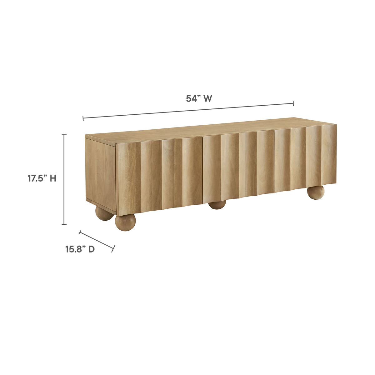 Sorren scalloped wood TV stand natural oak with vertical panels and rounded bun feet on Tampa Home & Garden Store