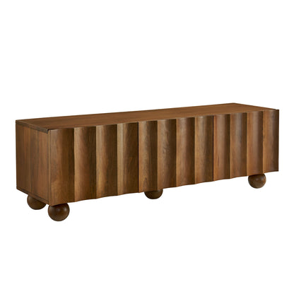 Sorren scalloped wood TV stand in warm brown with rounded ball feet HouseOfZazla on Tampa Home & Garden Store
