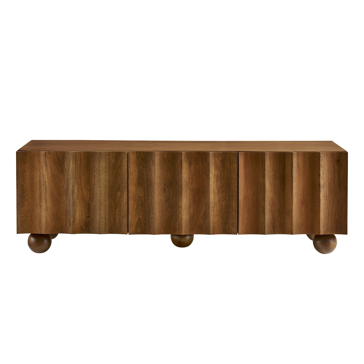 Sorren Scalloped Wood TV Stand, dark wood finish with panel fronts and ball feet by Modway on Tampa Home & Garden Store