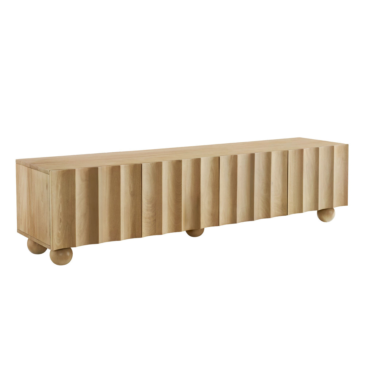 Sorren scalloped wood TV stand with vertical slats in natural wood finish by Modway on Tampa Home & Garden Store