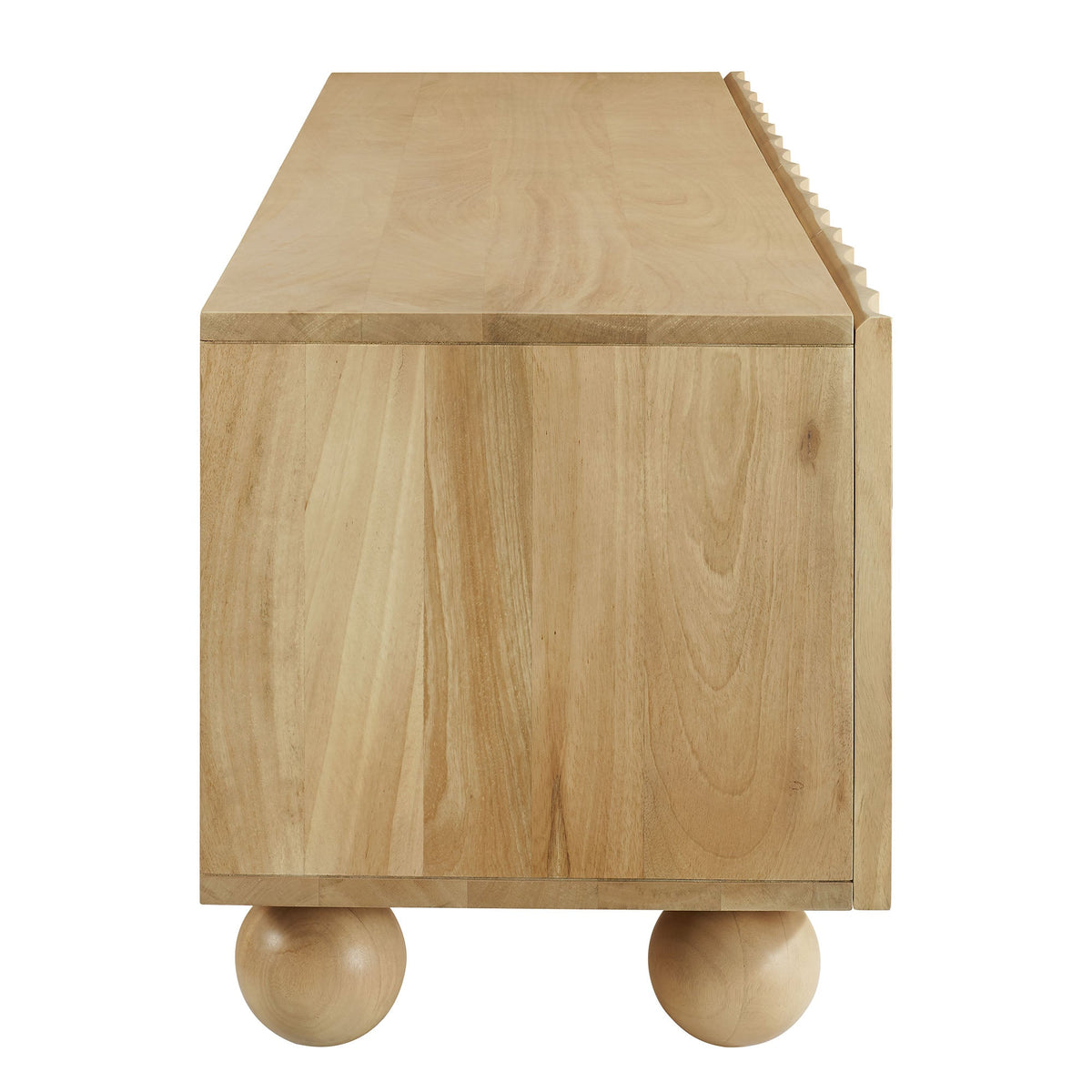 Sorren Scalloped Wood TV Stand natural wood finish with scalloped edge and round ball feet on Tampa Home & Garden Store
