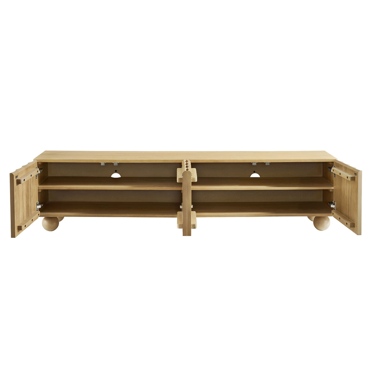 Sorren scalloped wood TV stand in natural oak with open shelf storage by HouseOfZazla on Tampa Home & Garden Store