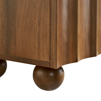 Sorren Scalloped Wood TV Stand brown wood finish with rounded bun feet on Tampa Home & Garden Store