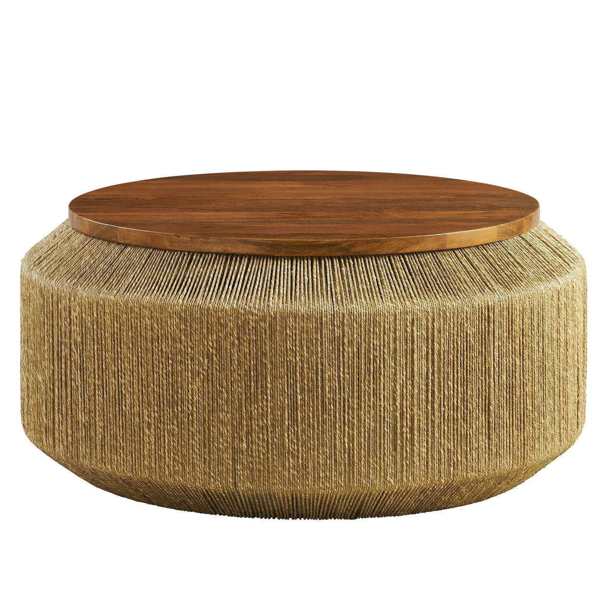 Maris Seagrass and Wood Coffee Table by Modway; round wood top with woven seagrass base on Tampa Home & Garden Store