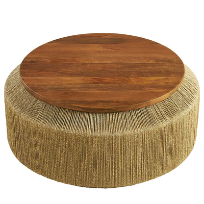 Maris Seagrass and Wood Coffee Table round wood top with rope-wrapped base on Tampa Home & Garden Store