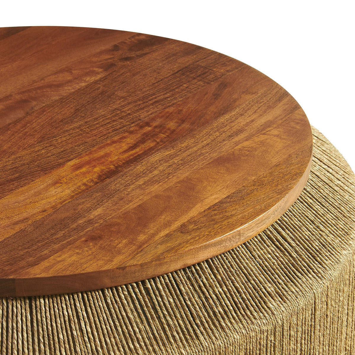 Maris seagrass and wood round coffee table with woven seagrass base by HouseOfZazla on Tampa Home & Garden Store