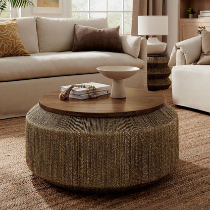 Maris Seagrass and Wood Coffee Table by Modway with seagrass-wrapped base and wood top on Tampa Home & Garden Store