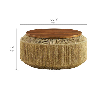 Round Maris Seagrass and Wood Coffee Table with woven seagrass base and wood top by Modway on Tampa Home & Garden Store