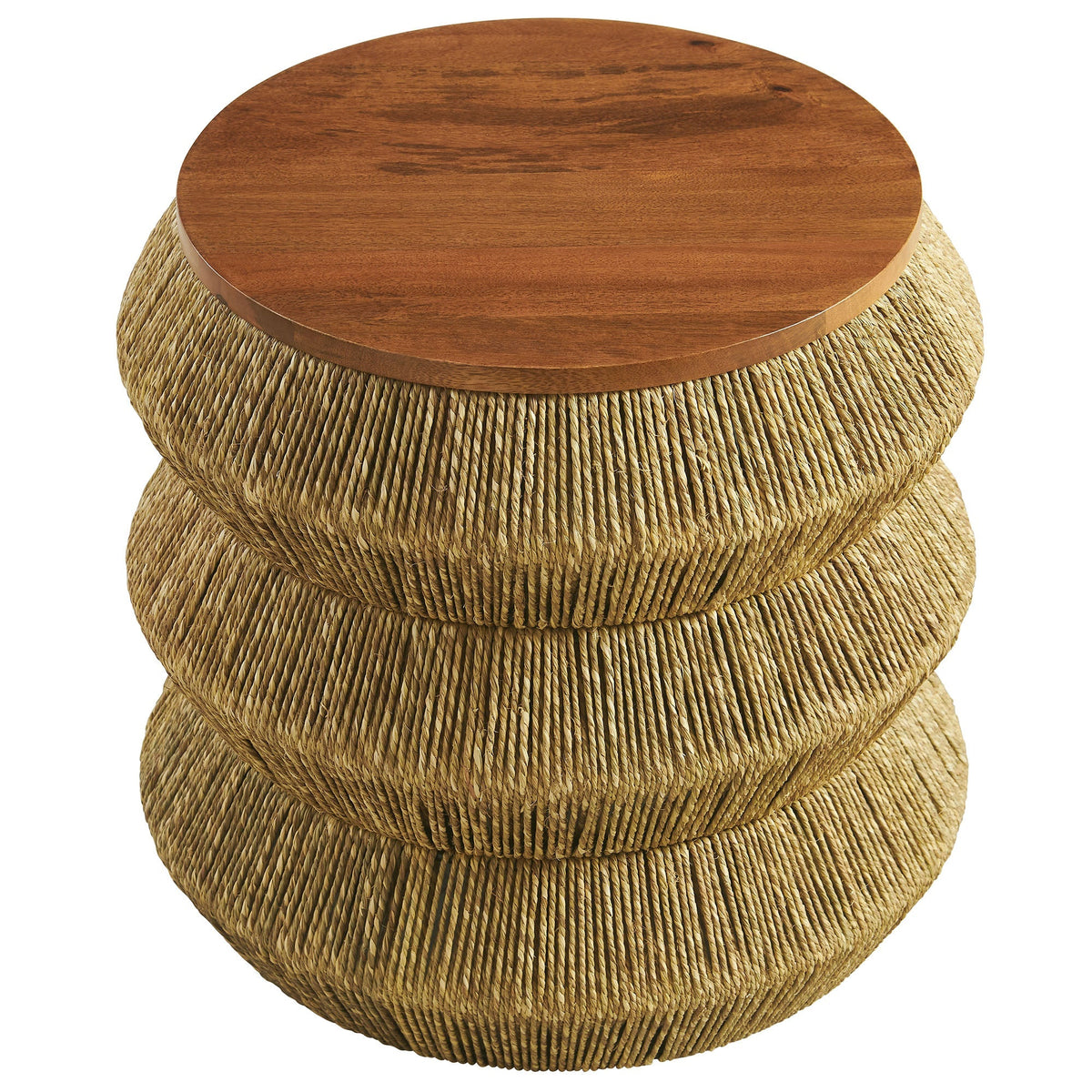 Maris Seagrass and Wood End Table round wood top with woven seagrass base HouseOfZazla on Tampa Home & Garden Store