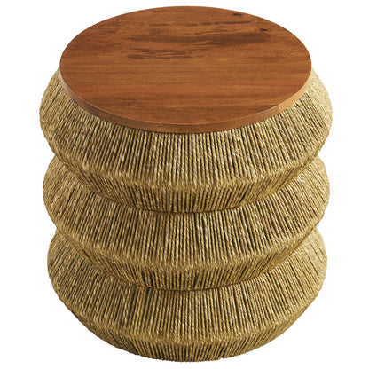 Maris Seagrass and Wood End Table round wood top with woven seagrass base HouseOfZazla on Tampa Home & Garden Store
