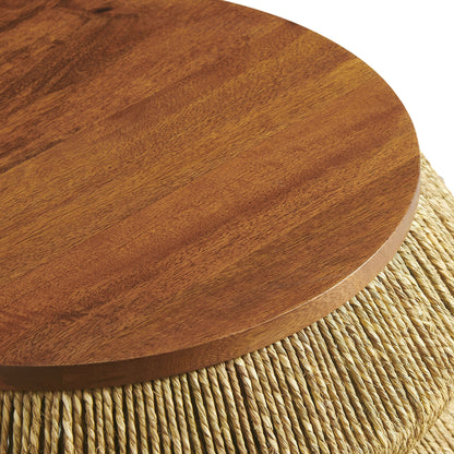 Maris Seagrass and Wood End Table with round wood top and natural seagrass base by HouseOfZazla on Tampa Home & Garden Store