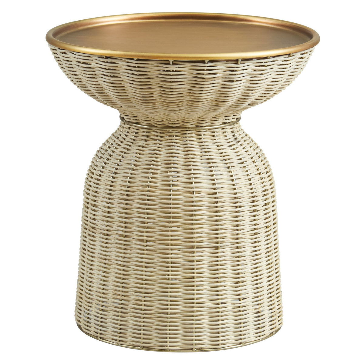 Lazaro Round Rattan Side Table by Modway, natural wicker with gold rim on Tampa Home & Garden Store
