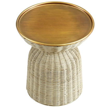 Lazaro Round Rattan Side Table by Modway with brass-toned top and woven wicker base on Tampa Home & Garden Store