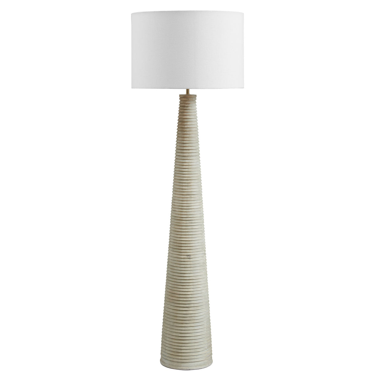 Saylor carved ribbed wood floor lamp with white drum shade, natural stacked-wood base by Modway on Tampa Home & Garden Store