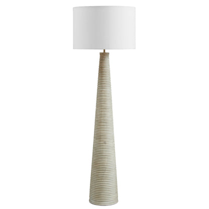 Saylor carved ribbed wood floor lamp with white drum shade, natural stacked-wood base by Modway on Tampa Home & Garden Store