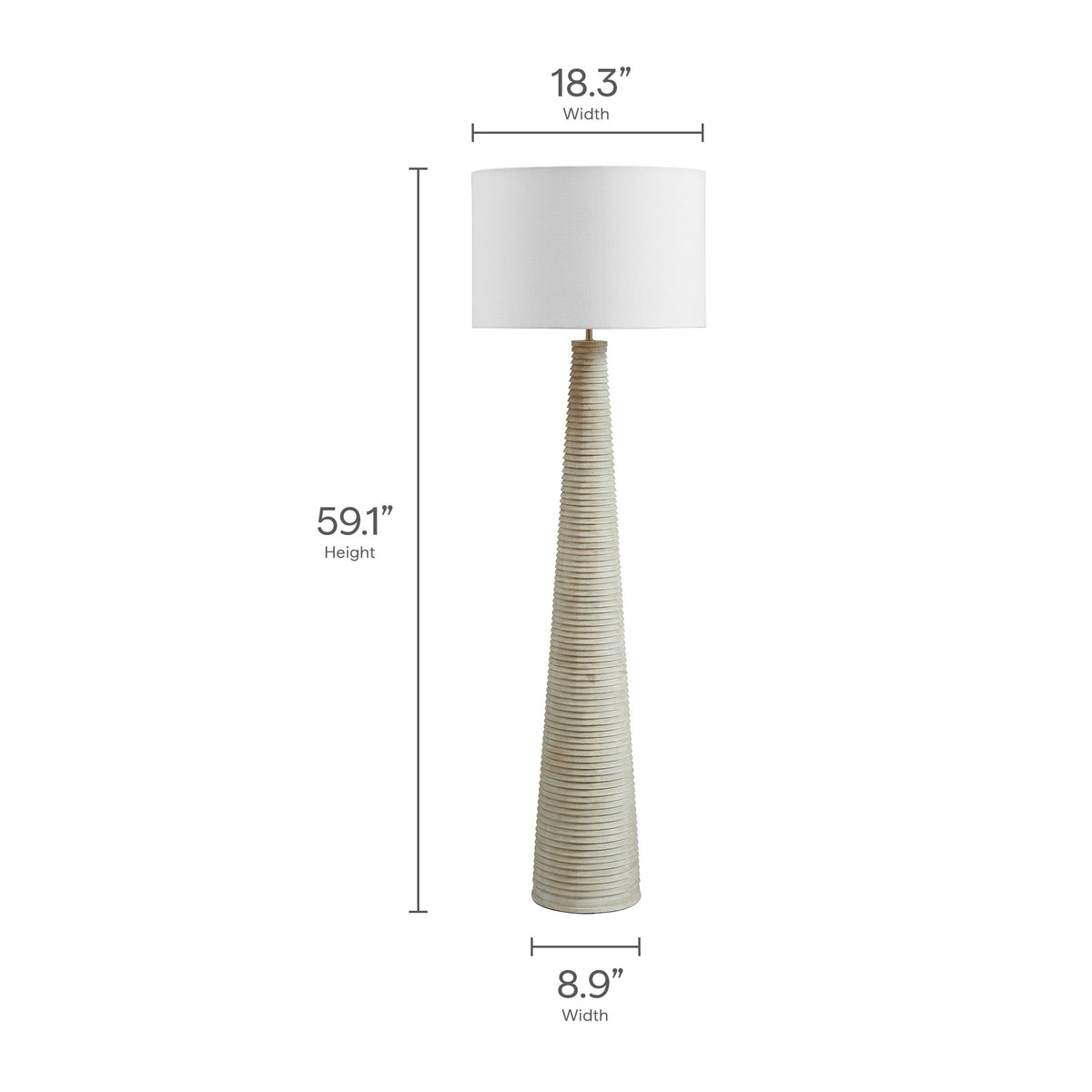Saylor carved ribbed wood floor lamp with white drum shade, natural wood base by HouseOfZazla on Tampa Home & Garden Store